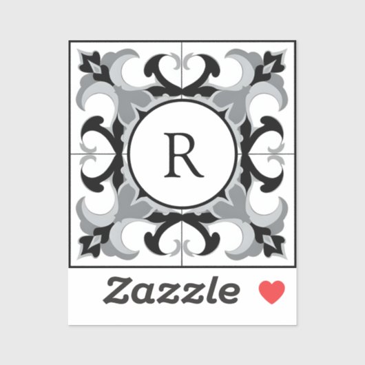 Zwart en wit Spaans model met initialen  Sticker (Vel)