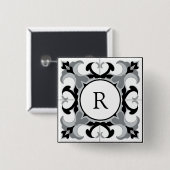 Zwart en wit Spaans model met initialen  Vierkante Button 5,1 Cm (Voorkant /achterkant)