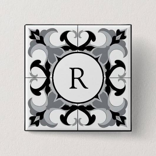 Zwart en wit Spaans model met initialen  Vierkante Button 5,1 Cm (Voorkant)