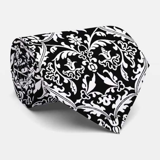 Zwart en wit  Stencil Pattered Print Stropdas (Opgerold)