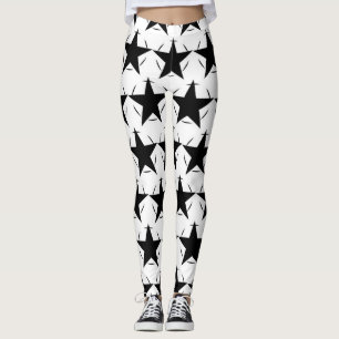 Zwart en wit sterren cirkel geometrisch patroon leggings