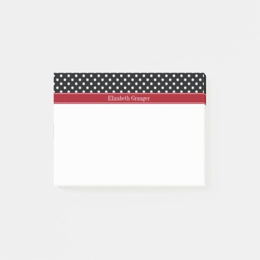 Zwart en Wit Stippen Cranberry Naam Initiaal Post-it® Notes (Voorkant)