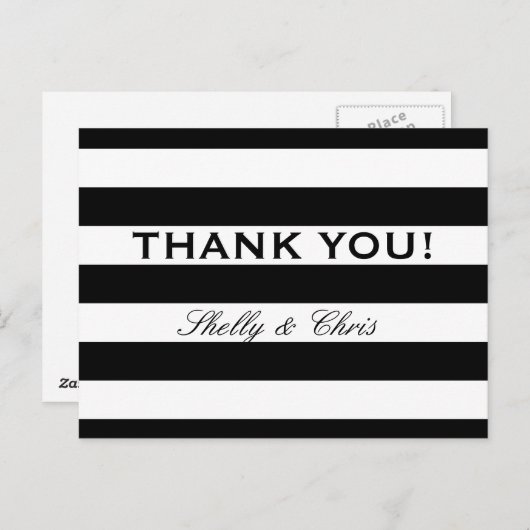 Zwart en wit streep bruiloft dank u briefkaarten (Voorkant / Achterkant)