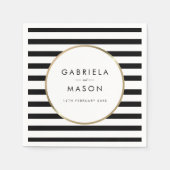 Zwart en wit streepjes chic gouden trouw servet (Voorkant)