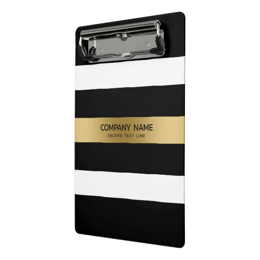 Zwart en wit strepen gouden accent mini klembord (Angled2)