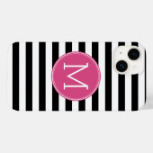Zwart en wit Striped Patroon Hot Pink Monogram Case-Mate iPhone Case (Achterkant (horizontaal))