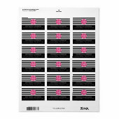 Zwart en wit Striped Patroon Hot Pink Monogram Etiket (Full Sheet)