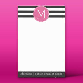 Zwart en wit Striped Patroon Hot Pink Monogram Post-it® Notes