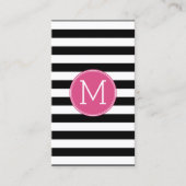 Zwart en wit Striped Patroon Hot Pink Monogram Visitekaartje (Voorkant)