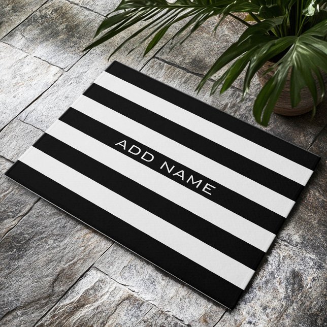 Zwart en wit Striped Patroon met naam Deurmat (Custom Welcome Mat)