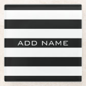 Zwart en wit Striped Patroon met naam Glazen Onderzetter (Voorkant)