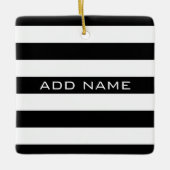 Zwart en wit Striped Patroon met naam Keramisch Ornament (Voorkant)