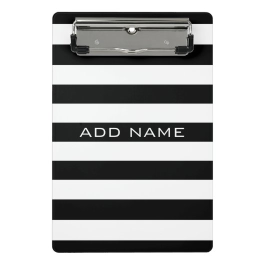 Zwart en wit Striped Patroon met naam Mini Klembord (Voorkant)