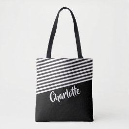 Zwart en wit Striped Patroon op maat Tote Bag