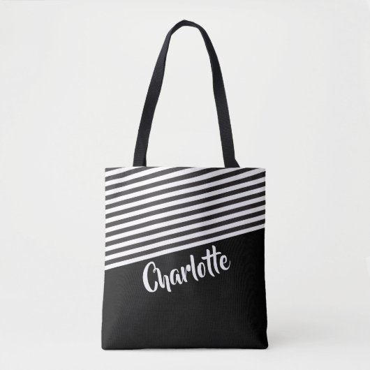 Zwart en wit Striped Patroon op maat Tote Bag (Voorkant)