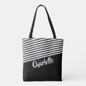 Zwart en wit Striped Patroon op maat Tote Bag (Achterkant)
