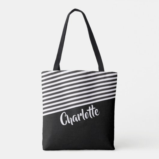 Zwart en wit Striped Patroon op maat Tote Bag (Achterkant)