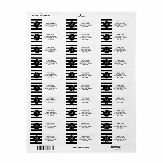 Zwart en wit Stripes Patroon, zwart monogram Etiket (Full Sheet)