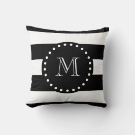 Zwart en wit Stripes Patroon, zwart monogram Kussen