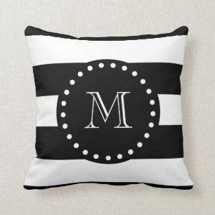 Zwart en wit Stripes Patroon, zwart monogram Kussen