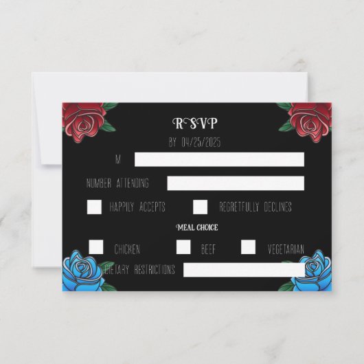 Zwart en wit tattoo rock huwelijks RSVP kaart (Achterkant)