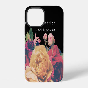 Zwart en Wit Tekst Zakelijke Roos Botanische Fete iPhone 12 Hoesje