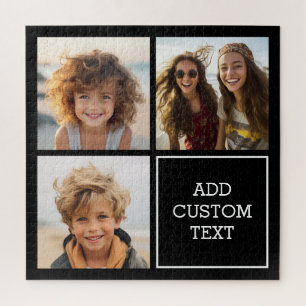 Zwart en wit trendy 3 foto collage met tekst legpuzzel