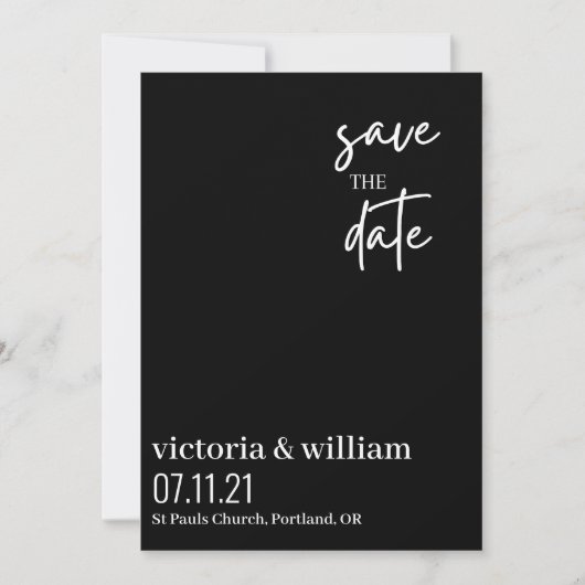 zwart en wit trendy modern save the date (Voorkant)