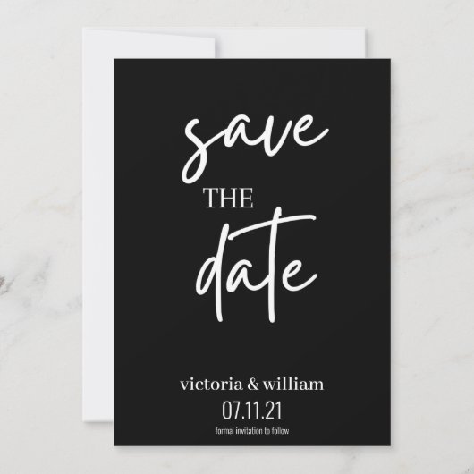 zwart en wit trendy modern save the date (Achterkant)