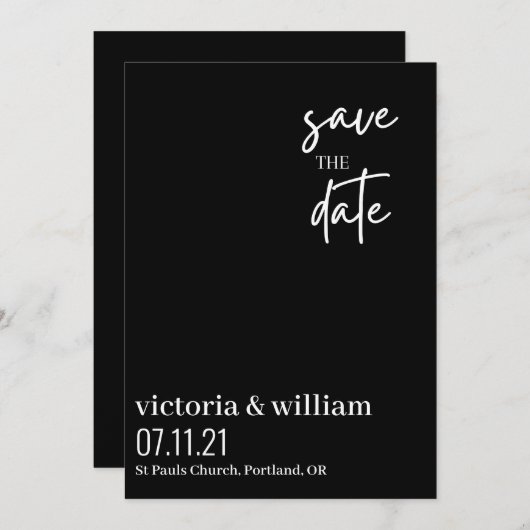 zwart en wit trendy modern save the date (Voorkant / Achterkant)