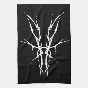 Zwart en Wit Tribal Herten Schedel Jacht Design Theedoek