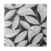 Zwart en wit tropisch blad tegeltje (Voorkant)