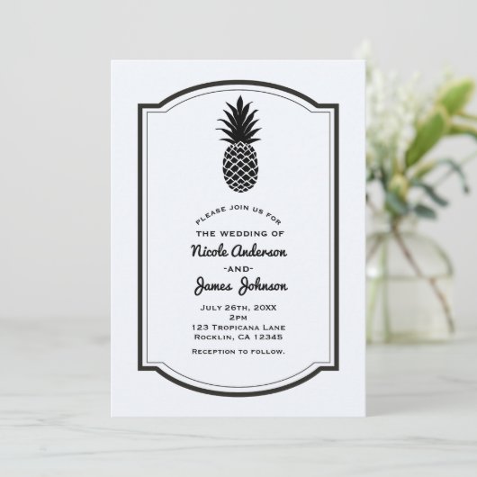 Zwart en Wit Tropische Ananas Elegante Chic Kaart (Staand voorkant)