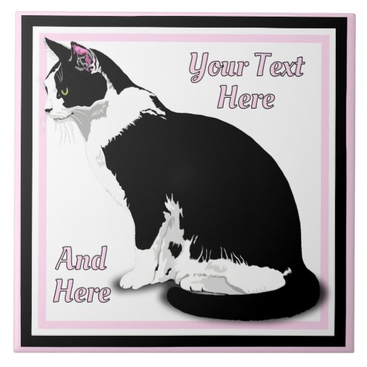 Zwart en Wit Tuxedo Kat Persoonlijk Tegeltje (Voorkant)