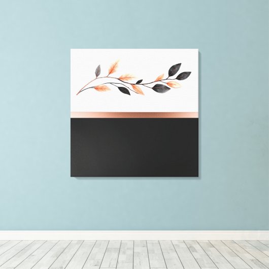 Zwart en wit tweekleurig met bladontwerp canvas afdruk (Insitu (Houten vloer))