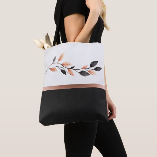 Zwart en wit two-tone met bladontwerp tote bag (Dichtbij)