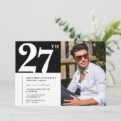 Zwart en Wit uitnodigingen voor 27e verjaardag (Staand voorkant)