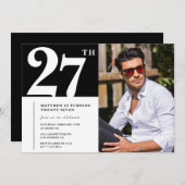 Zwart en Wit uitnodigingen voor 27e verjaardag (Voorkant / Achterkant)