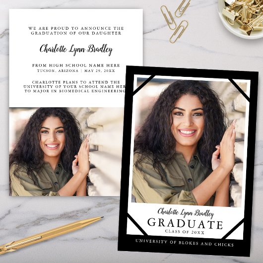 Zwart en Wit Uniek Afstudeer Uitnodigingskaart Kaart