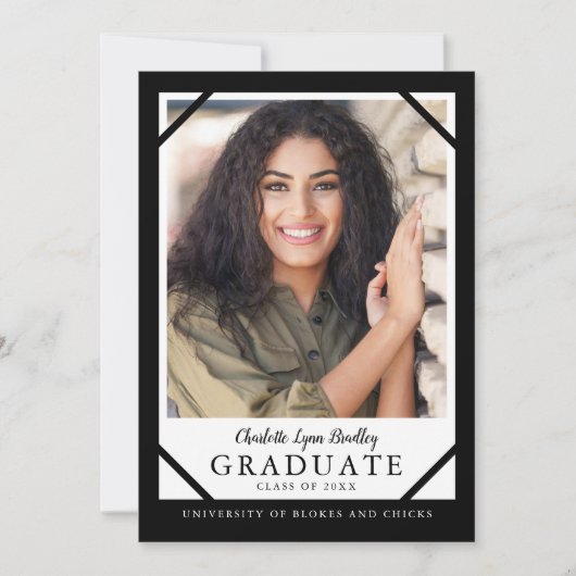 Zwart en Wit Unieke Afstudeeraankondiging Kaart (Voorkant)