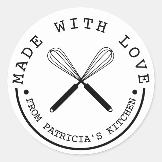 Zwart en wit van de keuken met liefde ronde sticker (Voorkant)