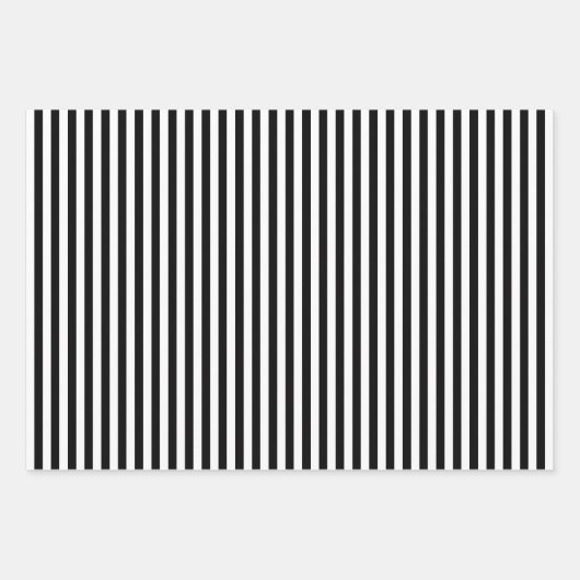 Zwart en Wit Verschillende Grootte Verticale Strep Inpakpapier Vel (Voorkant 3)