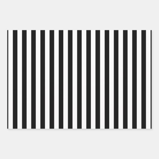 Zwart en Wit Verschillende Grootte Verticale Strep Inpakpapier Vel (Voorkant 2)