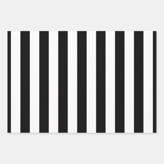 Zwart en Wit Verschillende Grootte Verticale Strep Inpakpapier Vel (Voorkant)