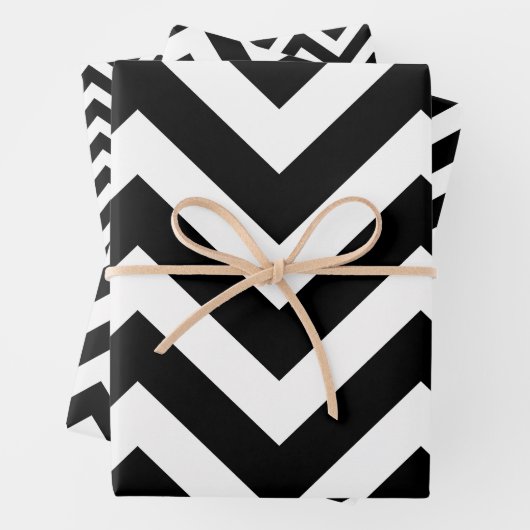 Zwart en Wit Verschillende Maten Chevron Inpakpapier Vel (In situ)