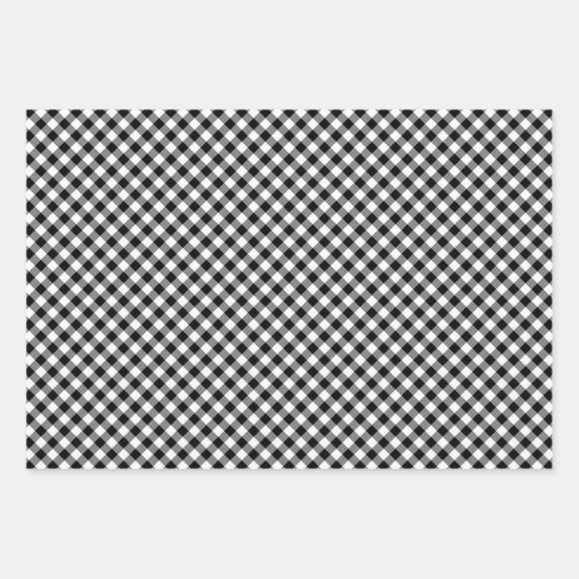 Zwart en Wit Verschillende Maten Diagonaal Gingham Inpakpapier Vel (Voorkant 3)