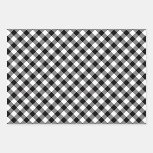 Zwart en Wit Verschillende Maten Diagonaal Gingham Inpakpapier Vel (Voorkant 2)