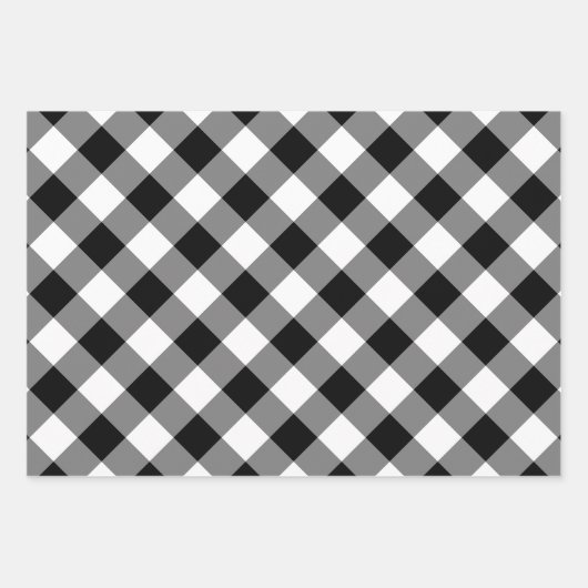 Zwart en Wit Verschillende Maten Diagonaal Gingham Inpakpapier Vel (Voorkant)