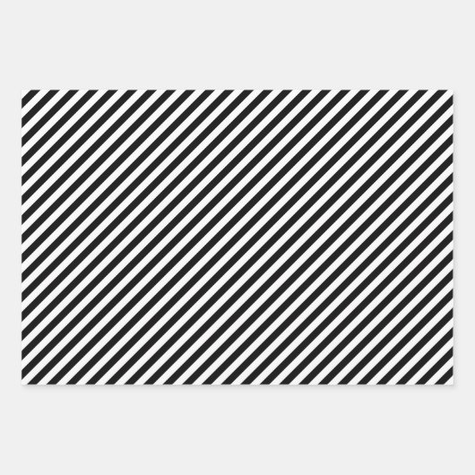Zwart en Wit Verschillende Maten Diagonale Strepen Inpakpapier Vel (Voorkant 3)