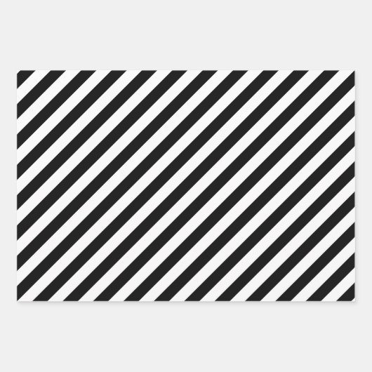Zwart en Wit Verschillende Maten Diagonale Strepen Inpakpapier Vel (Voorkant 2)